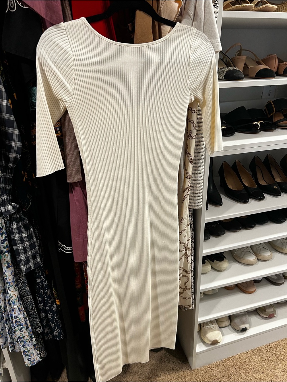Vince Cream Ribbed Scoop-Neck Midi Dress - Picture 4 of 7